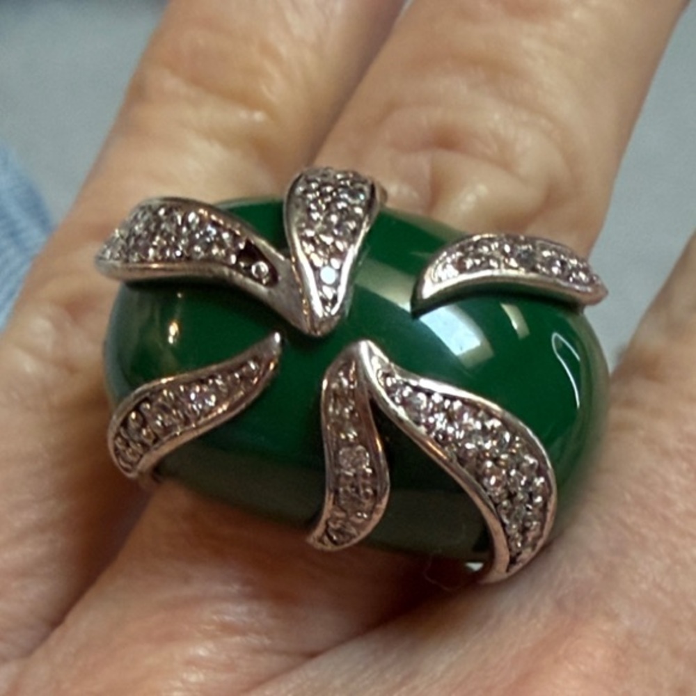 Miriam Salat Green Dome Cocktail Ring with Pave Accent - Women Jewelry Sz 8 SM